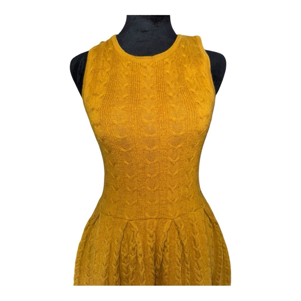 Anthropologie Far Away From Close Wool Sweater Dress Mustard  pleated size M - Picture 2 of 10